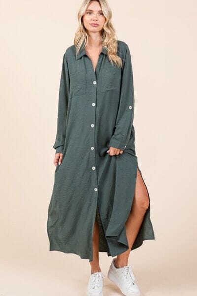 Mittoshop Airflow V-Neck Long Sleeve Button Down Maxi Dress - Sydney So Sweet