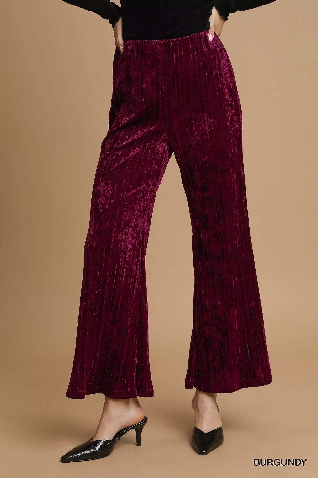 Umgee Velvet Pleated Wide Leg Pants - Sydney So Sweet