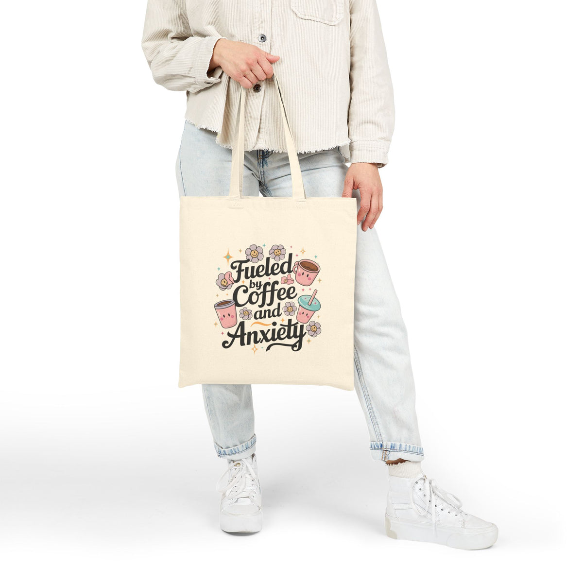 Fueled by Coffee and Anxiety Kawaii Cotton Canvas Shopper Tote Bag