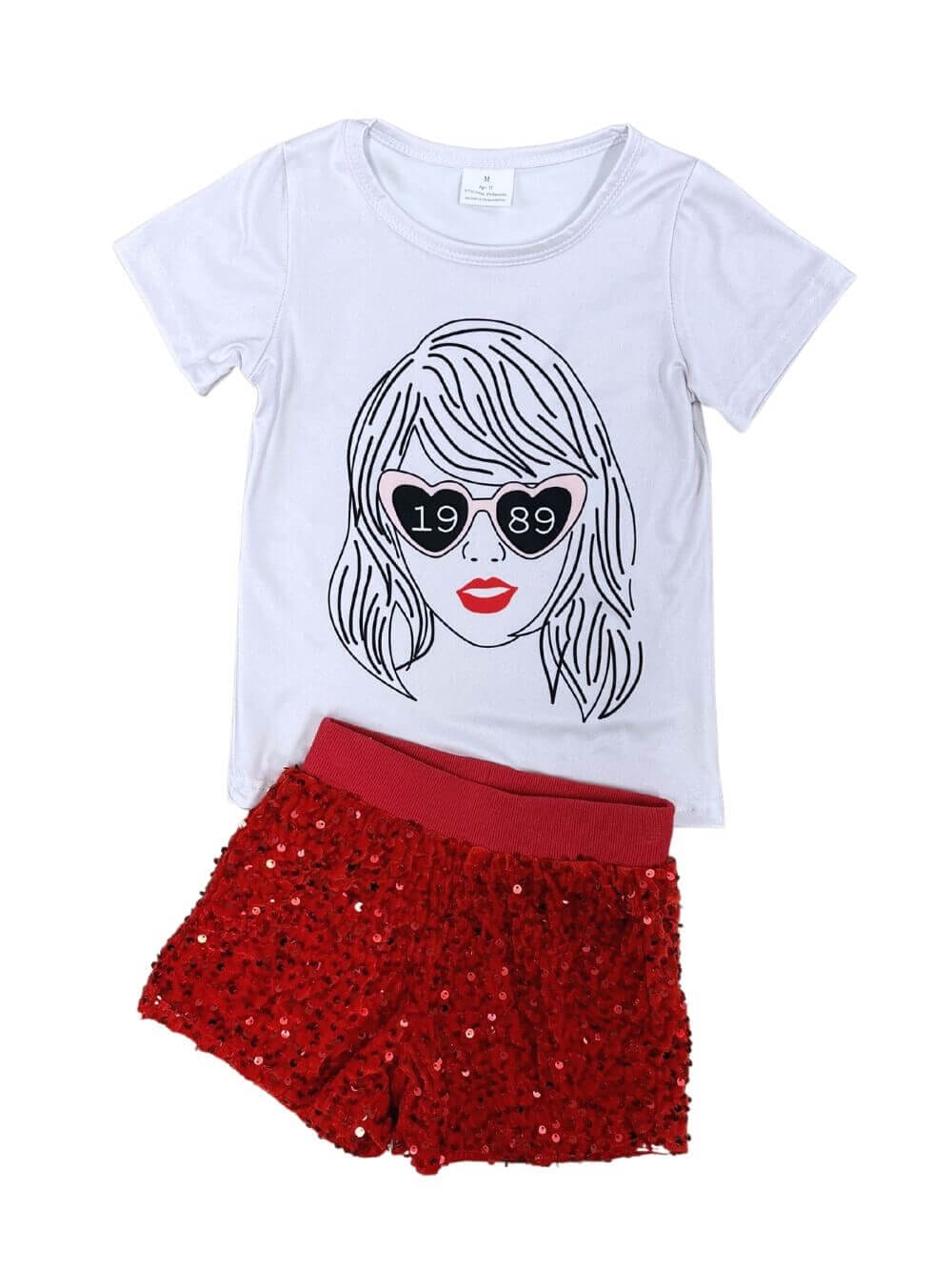 1989 Heart Glasses Red Sequin Girls Shorts Outfit - Sydney So Sweet