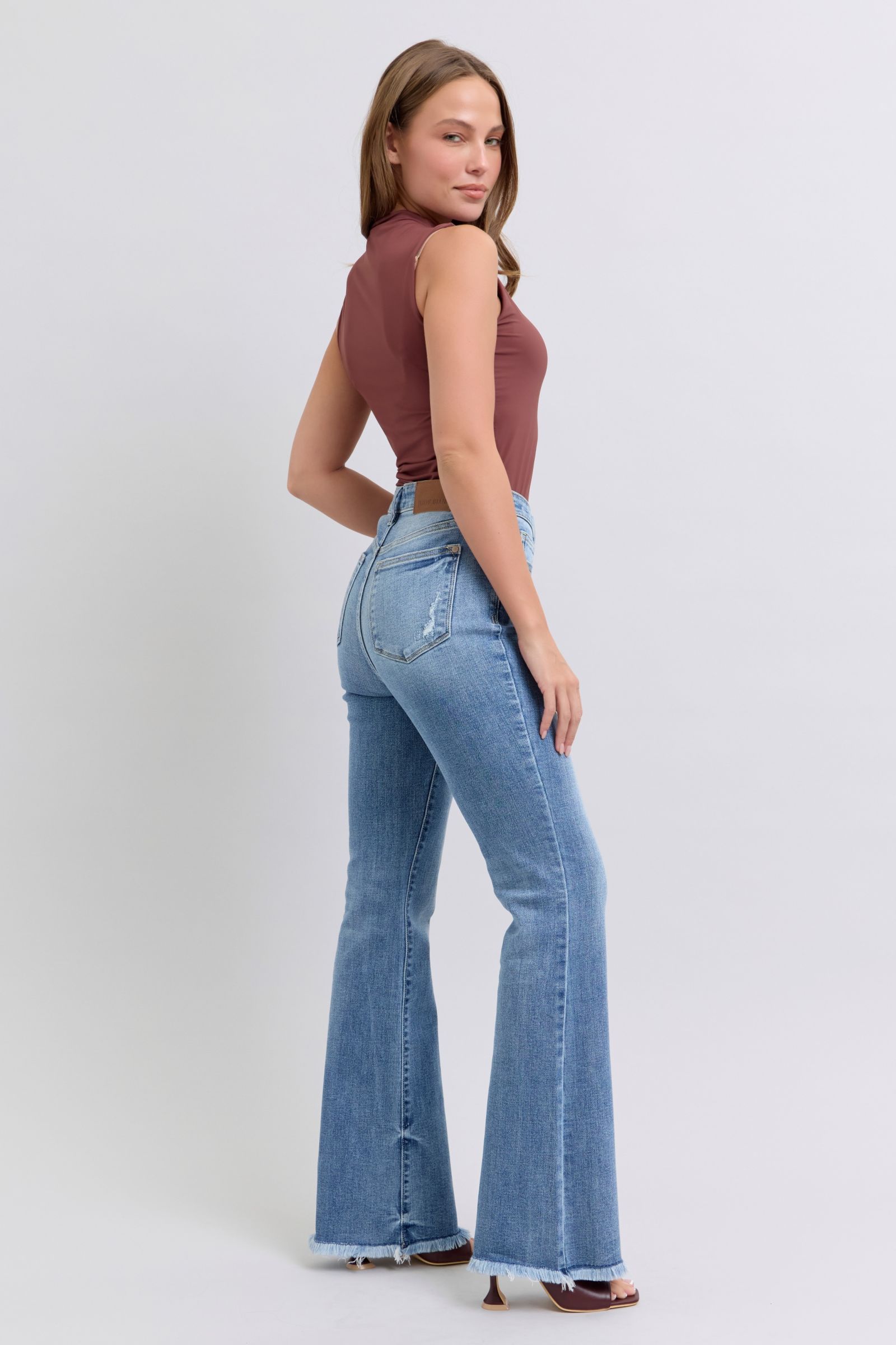 Judy Blue Full Size Raw Hem High Rise Bootcut Jeans - Sydney So Sweet