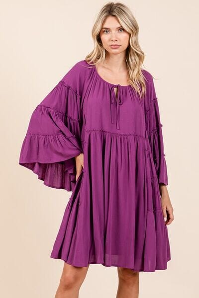 Mittoshop Frill Tie Neck Bell Sleeve Dress - Sydney So Sweet