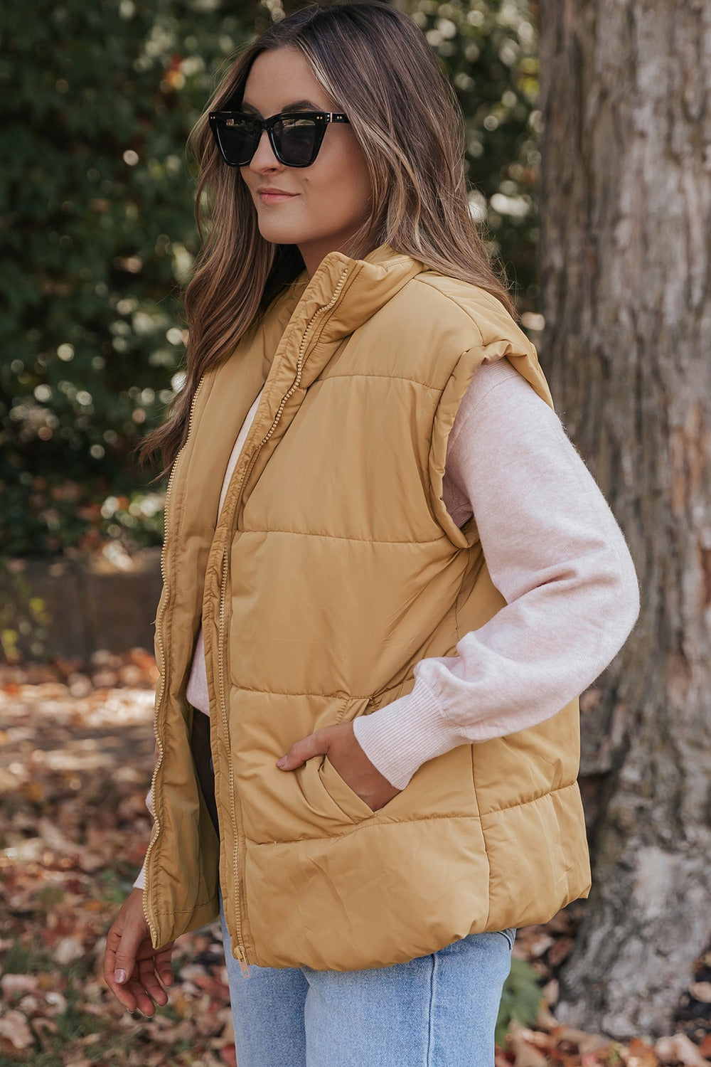 Pocketed Zip Up Vest Coat - Sydney So Sweet