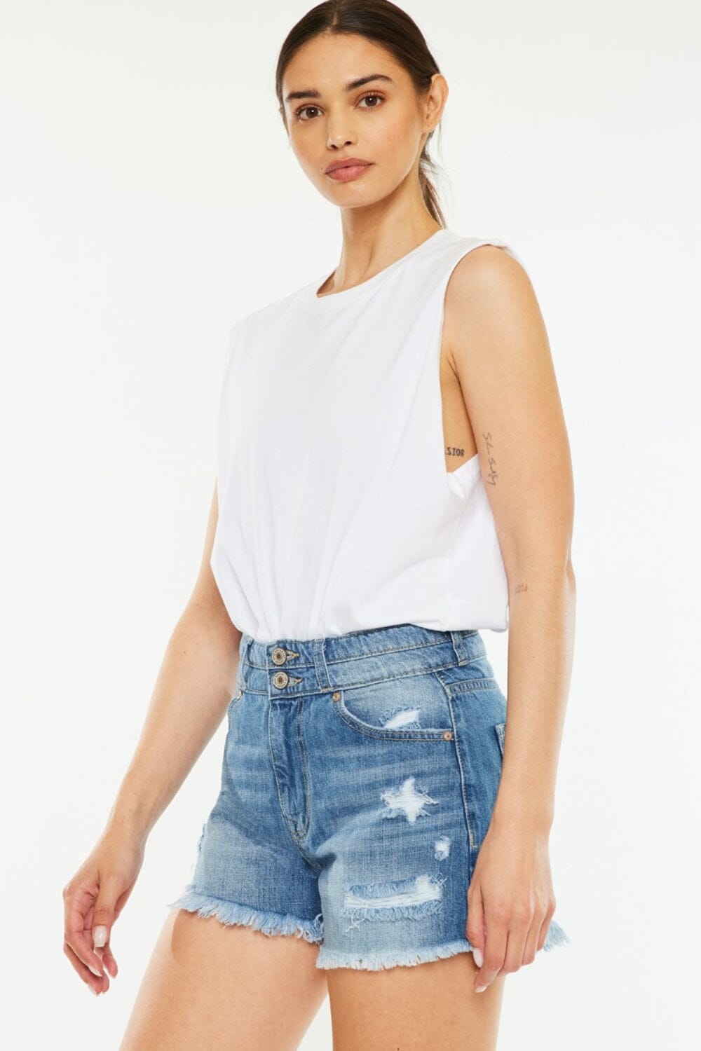 Kancan Full Size High Rise Raw Hem Denim Shorts - Sydney So Sweet