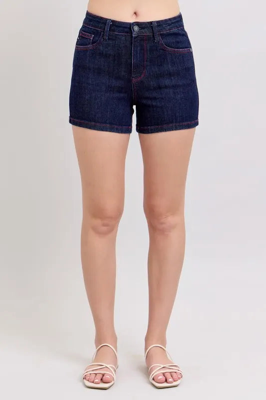 Judy Blue High Waist Heart Shaped Pkts & Red Contrast Thread Denim Shorts - Sydney So Sweet