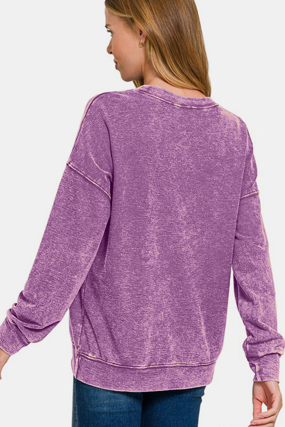 Zenana Washed Round Neck Dropped Shoulder Sweatshirt - Sydney So Sweet