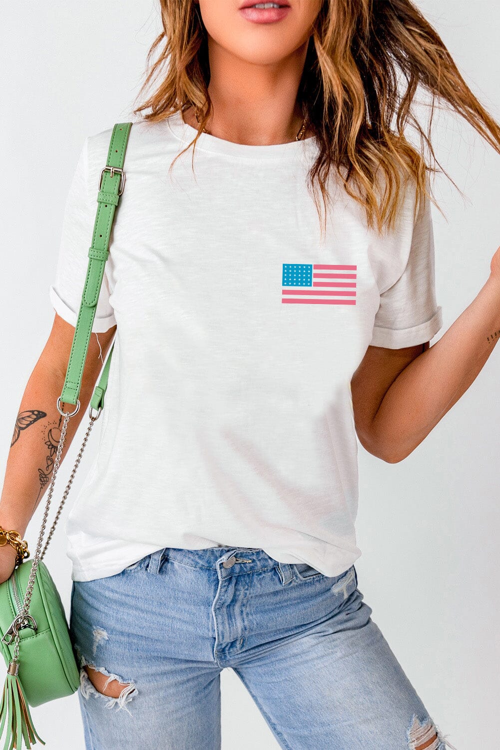 US Flag Round Neck Short Sleeve T-Shirt - Sydney So Sweet