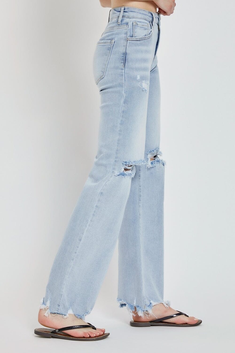 RISEN Full Size High Rise Distressed Wide Leg Jeans - Sydney So Sweet