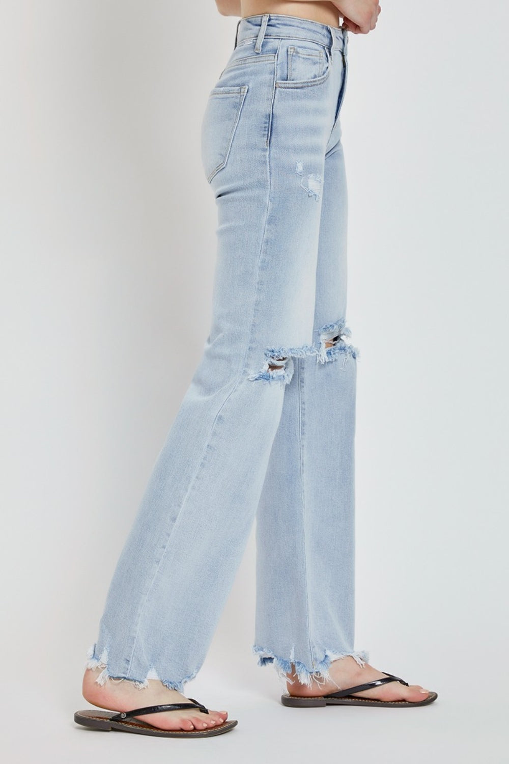 RISEN Full Size High Rise Distressed Wide Leg Jeans - Sydney So Sweet