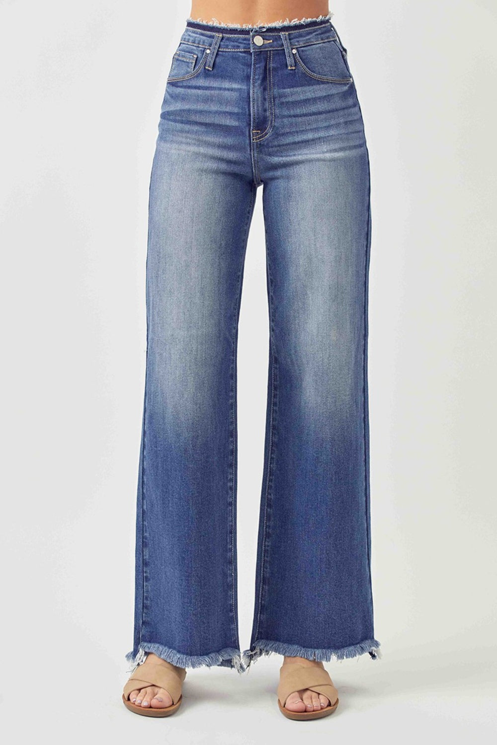 RISEN High Waist Raw Hem Wide Leg Jeans - Sydney So Sweet