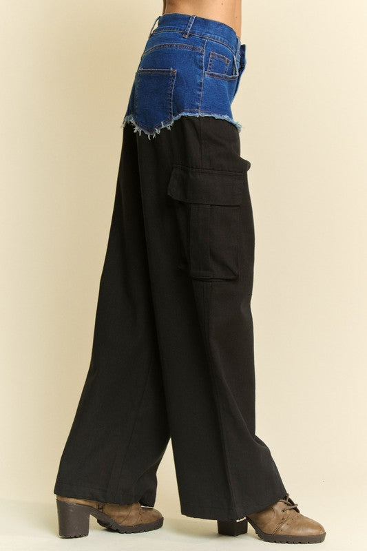 Davi & Dani Denim Patchwork Wide Leg Pants with Cargo Pockets - Sydney So Sweet