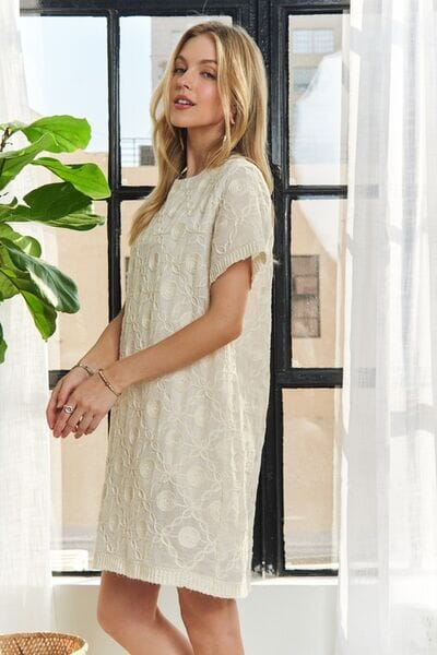 ADORA Applique Round Neck Short Sleeve Shift Dress - Sydney So Sweet