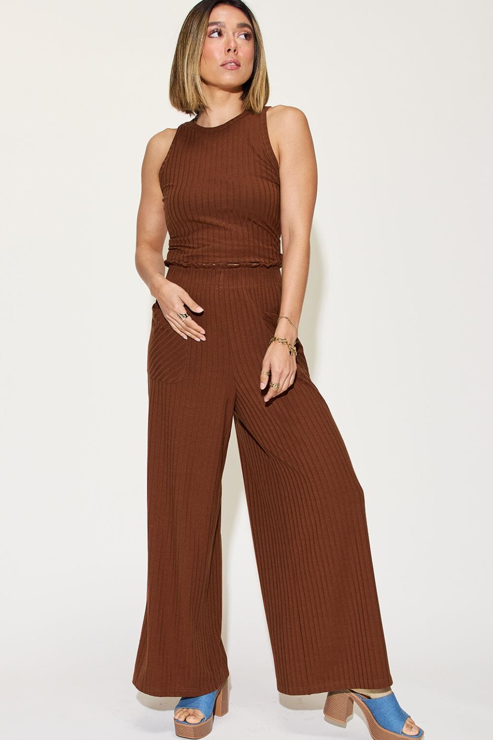 Basic Bae Full Size Ribbed Tank and Wide Leg Pants Set - Sydney So Sweet