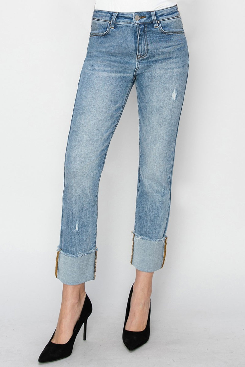 RISEN Full Size High Rise Cuffed Slim Straight Jeans - Sydney So Sweet