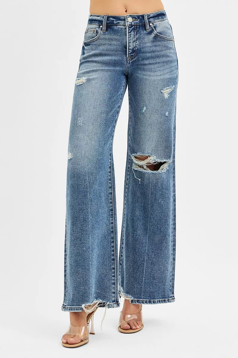 RISEN Tummy Control Mid Rise Fit Wide Jeans - Sydney So Sweet
