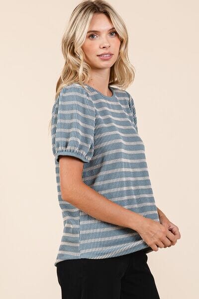 Mittoshop Contrast Striped Short Puff Sleeve Knit Top - Sydney So Sweet