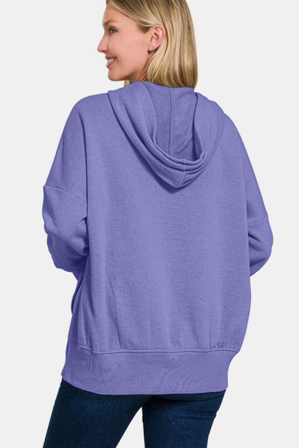 Zenana Half Snap Long Sleeve Hoodie with Kangaroo Pocket - Sydney So Sweet