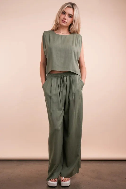 VERY J Solid Woven Top & Pants Set - Sydney So Sweet