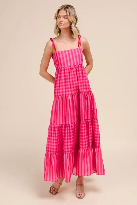 SO ME Stripe Tiered Maxi Dress with Colorful Chain Strap - Sydney So Sweet