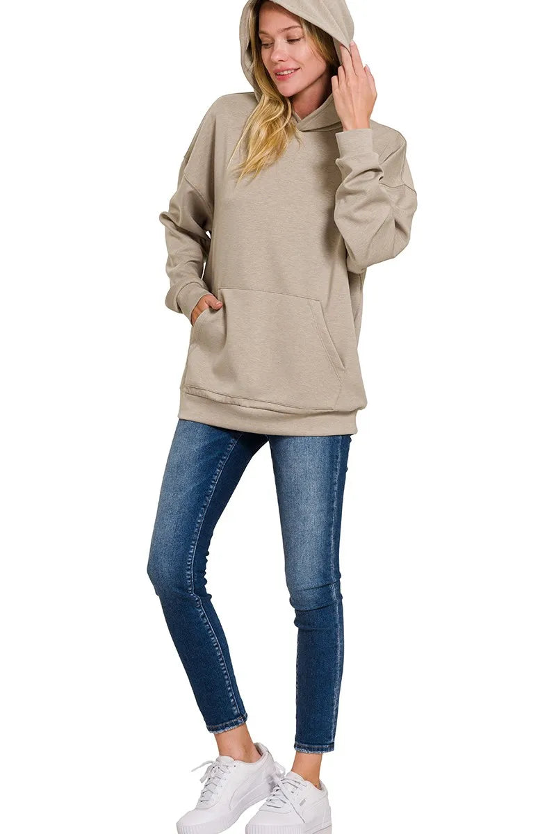 Zenana Oversized Scuba Hoodie with Kangaroo Pocket - Sydney So Sweet