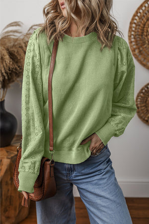 Eyelet Round Neck Long Sleeve Sweatshirt - Sydney So Sweet