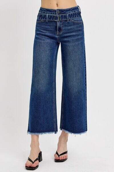 RISEN Raw Hem Wide Leg Attached Buckle Jeans - Sydney So Sweet