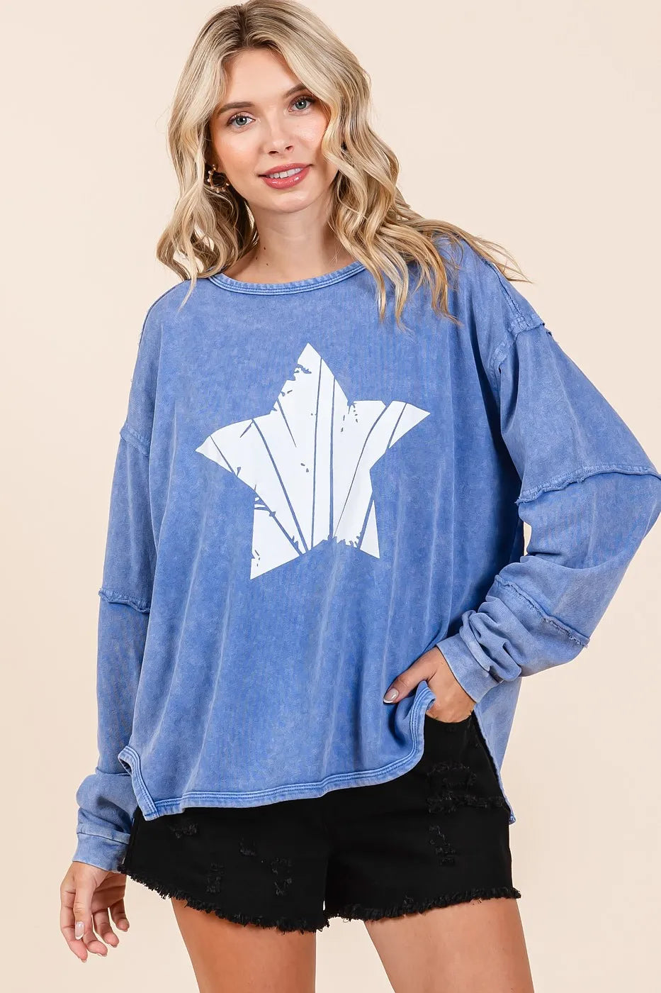 Mittoshop Star Graphic Mineral Wash Long Sleeve Top - Sydney So Sweet