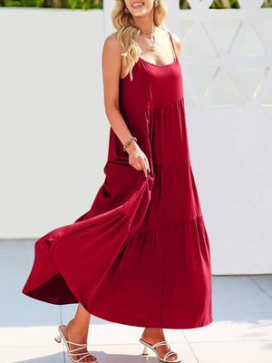 Full Size Ruched Tiered Spaghetti Strap Dress - Sydney So Sweet