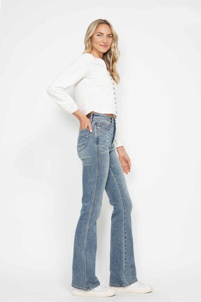 Judy Blue Full Size Tummy Control Back Embroidered Pocketed Bootcut Jeans Plus Size - Sydney So Sweet