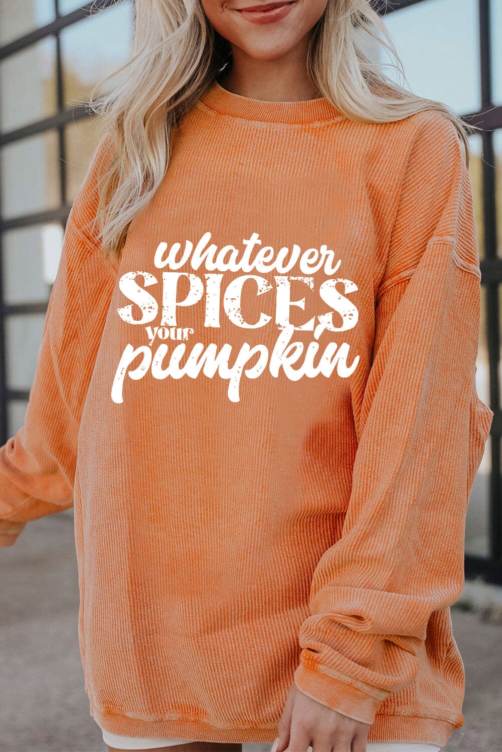 Whatever Spices Your Pumpkin Women&#39;s Graphic Long Sleeve Oversize Sweatshirt - Sydney So Sweet