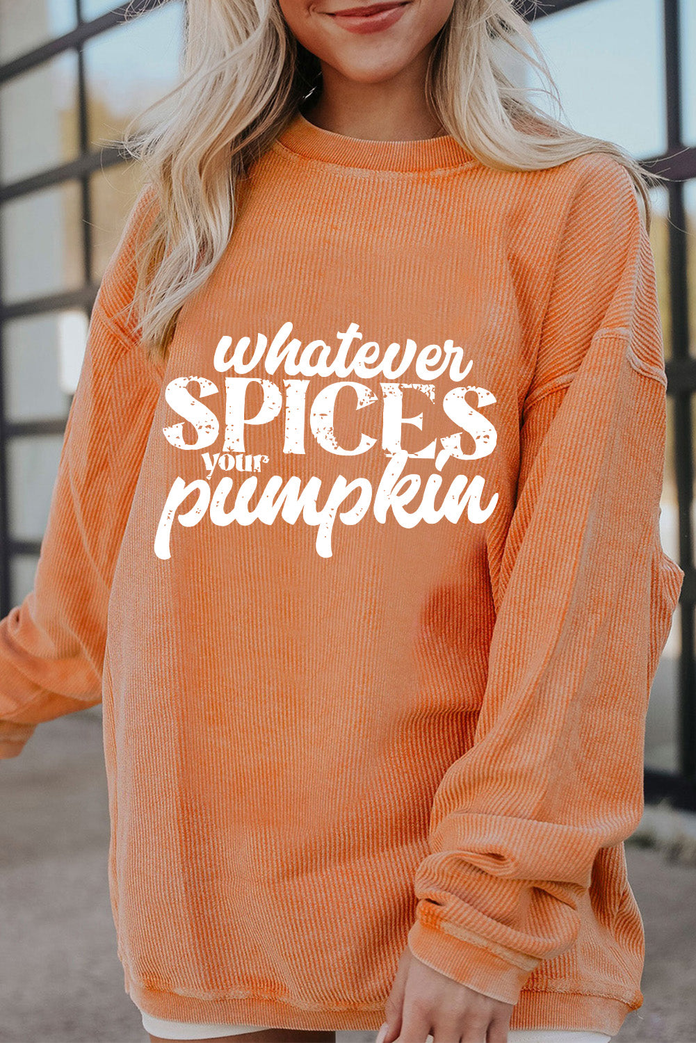 Whatever Spices Your Pumpkin Women's Graphic Long Sleeve Oversize Sweatshirt - Sydney So Sweet