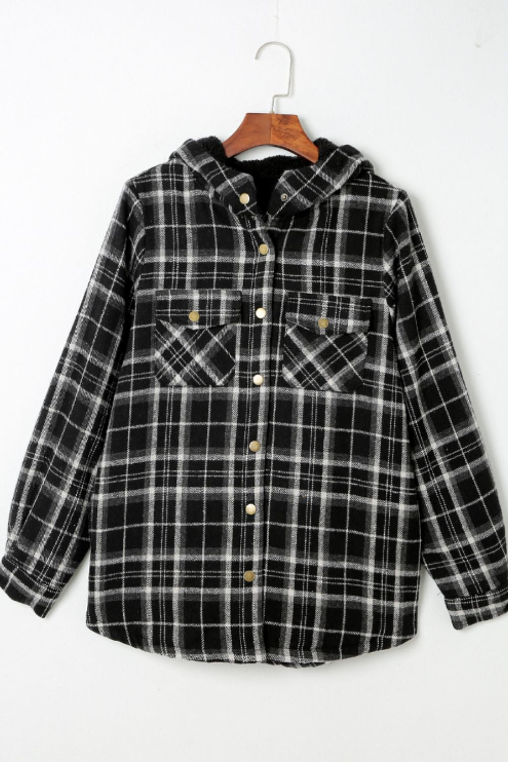 Plaid Button Up Long Sleeve Hooded Jacket - Sydney So Sweet