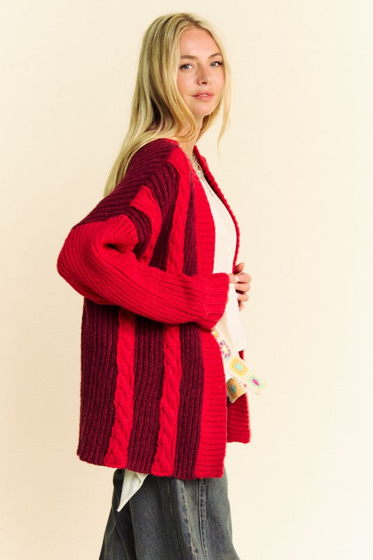 Davi & Dani Cable-Knit Color Block Open Front Cardigan - Sydney So Sweet