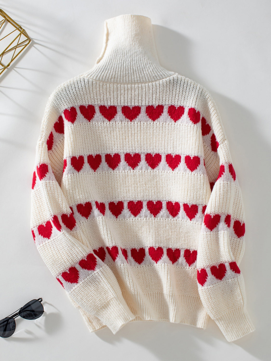 Heart Turtleneck Dropped Shoulder Sweater - Sydney So Sweet