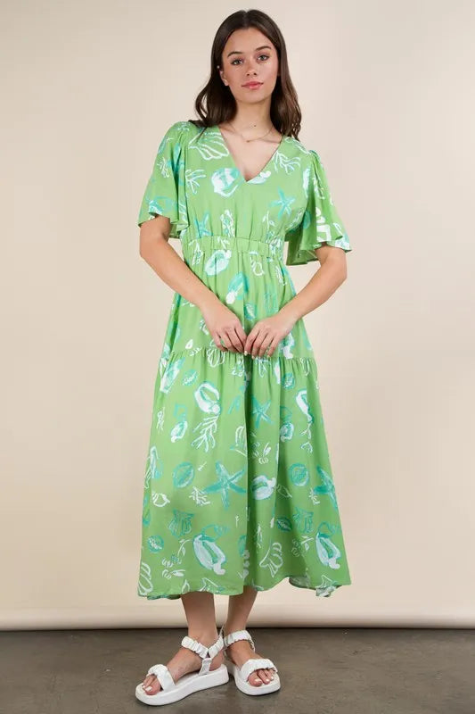 VERY J Printed V-Neck Resort Midi Dress - Sydney So Sweet