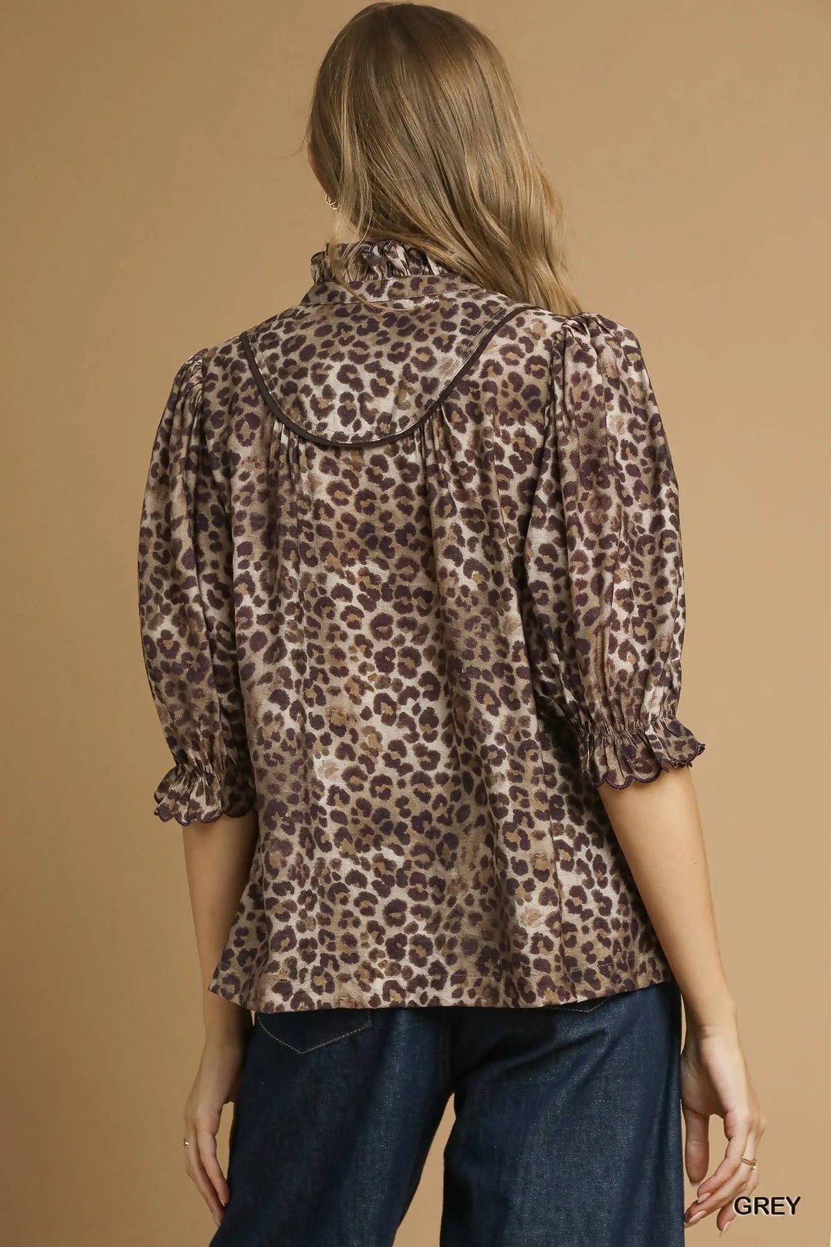 Umgee Leopard Print Ruffle Neck Blouse - Sydney So Sweet