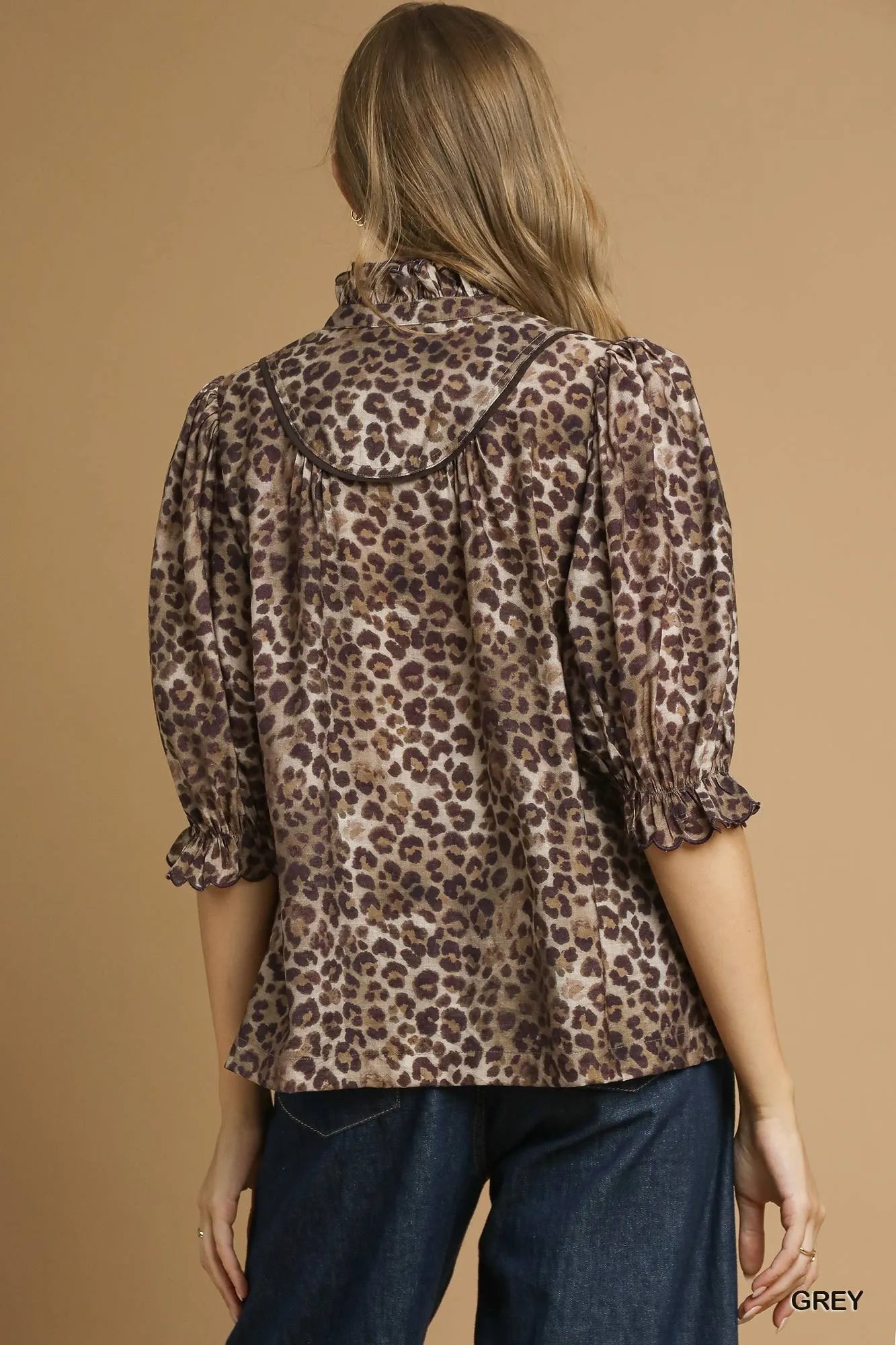 Umgee Leopard Print Ruffle Neck Blouse - Sydney So Sweet