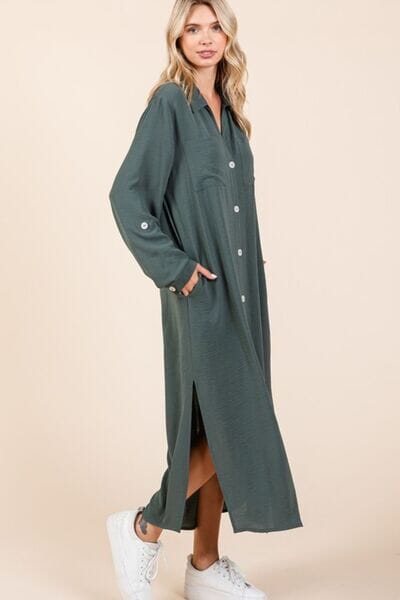 Mittoshop Airflow V-Neck Long Sleeve Button Down Maxi Dress - Sydney So Sweet