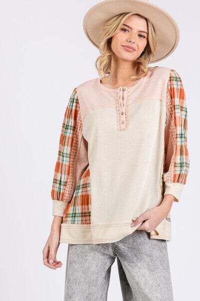 SAGE + FIG Exposed Seam Button Detail Plaid Top - Sydney So Sweet
