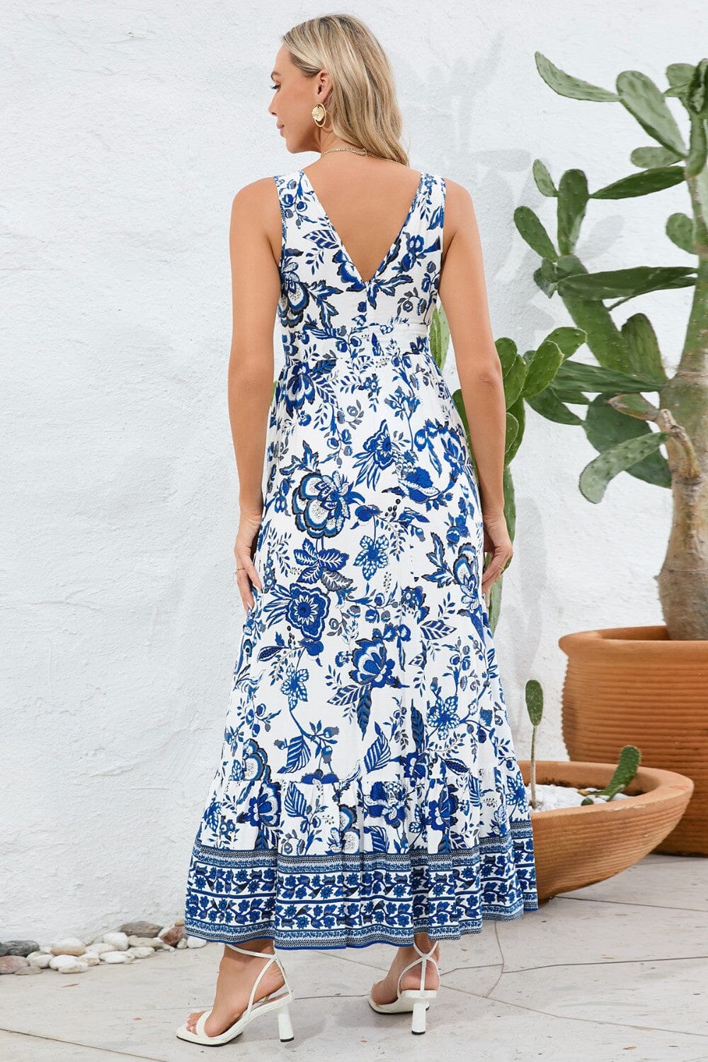 Printed V-Neck Wide Strap Dress - Sydney So Sweet