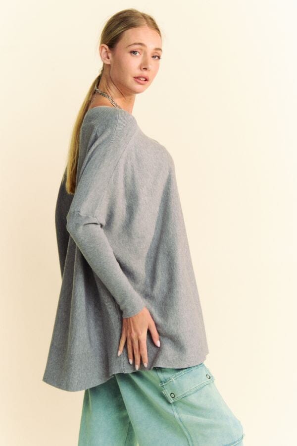Davi & Dani Round Neck Dropped Shoulder Long Sleeve Knit Top - Sydney So Sweet