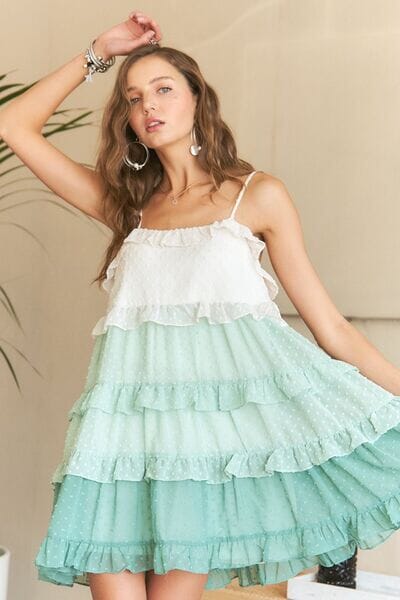 ADORA Swiss Dot Ruffled Tiered Mini Dress - Sydney So Sweet
