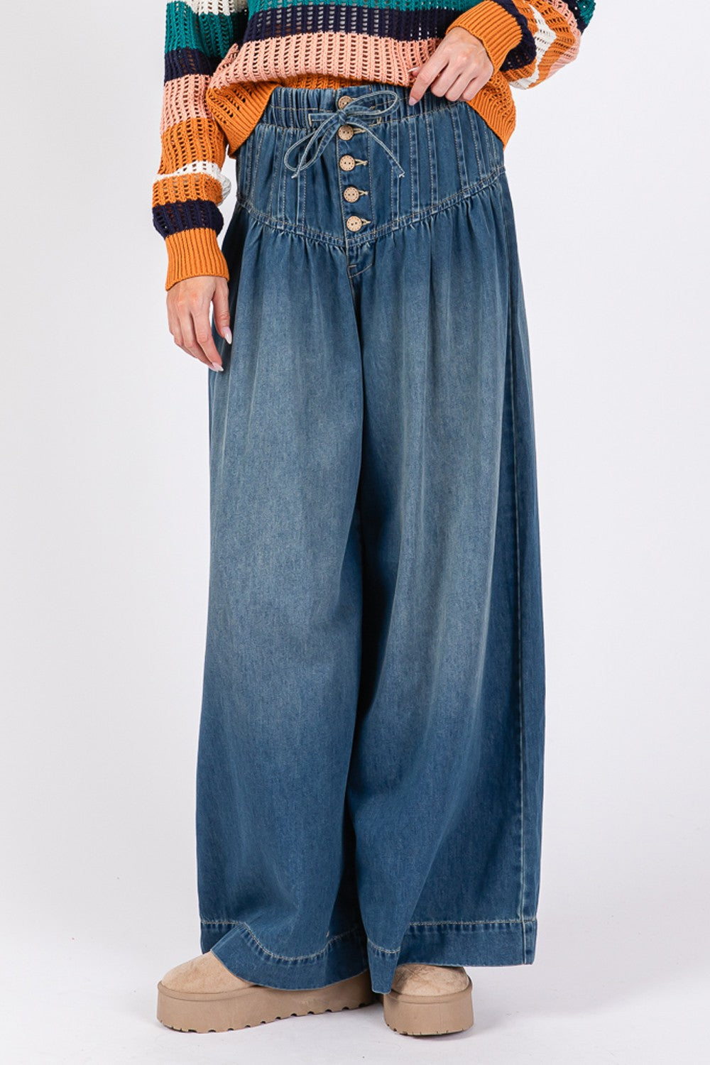 SAGE+FIG Smocked Waist Band Wide Leg Jeans - Sydney So Sweet