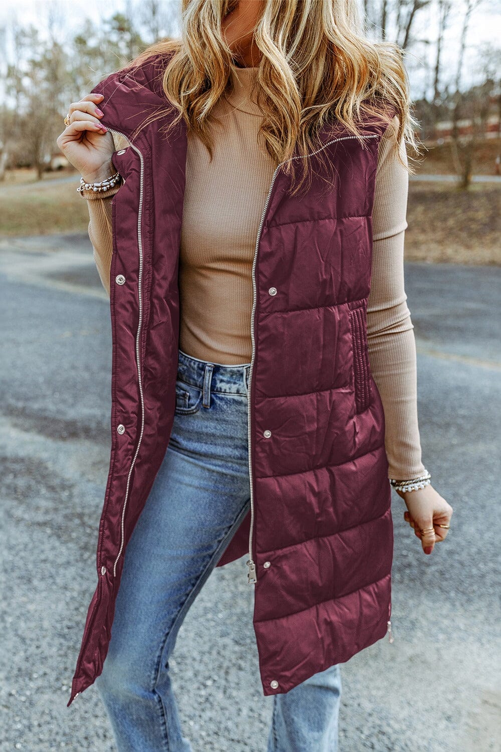 Longline Hooded Sleeveless Puffer Vest - Sydney So Sweet