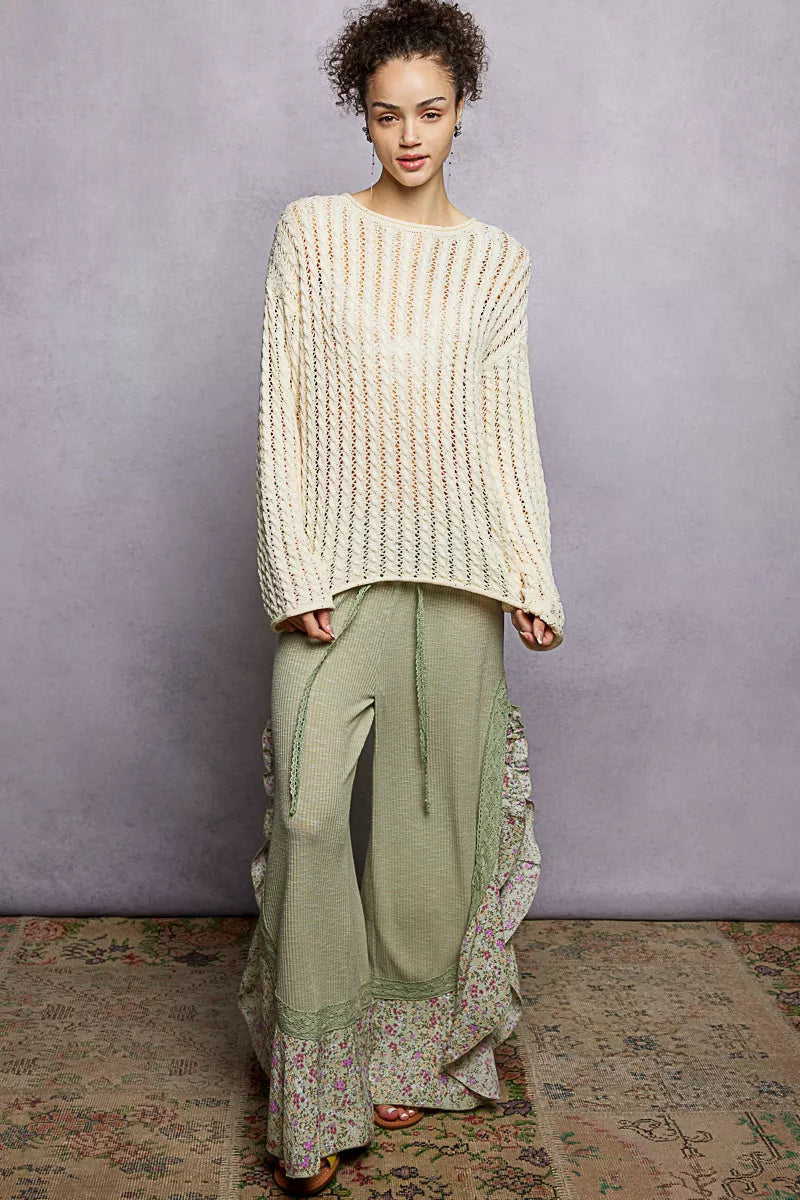 POL Openwork Round Neck Knit Top with Shiny Detail - Sydney So Sweet