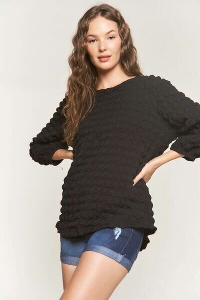 ADORA Bubble Texture Round Neck Blouse - Sydney So Sweet