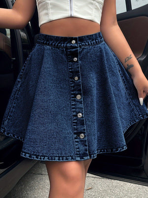 Buttoned Mini Denim Skirt - Sydney So Sweet