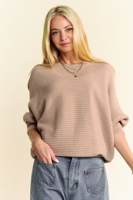 Davi & Dani Round Neck Batwing Sleeve Sweater - Sydney So Sweet