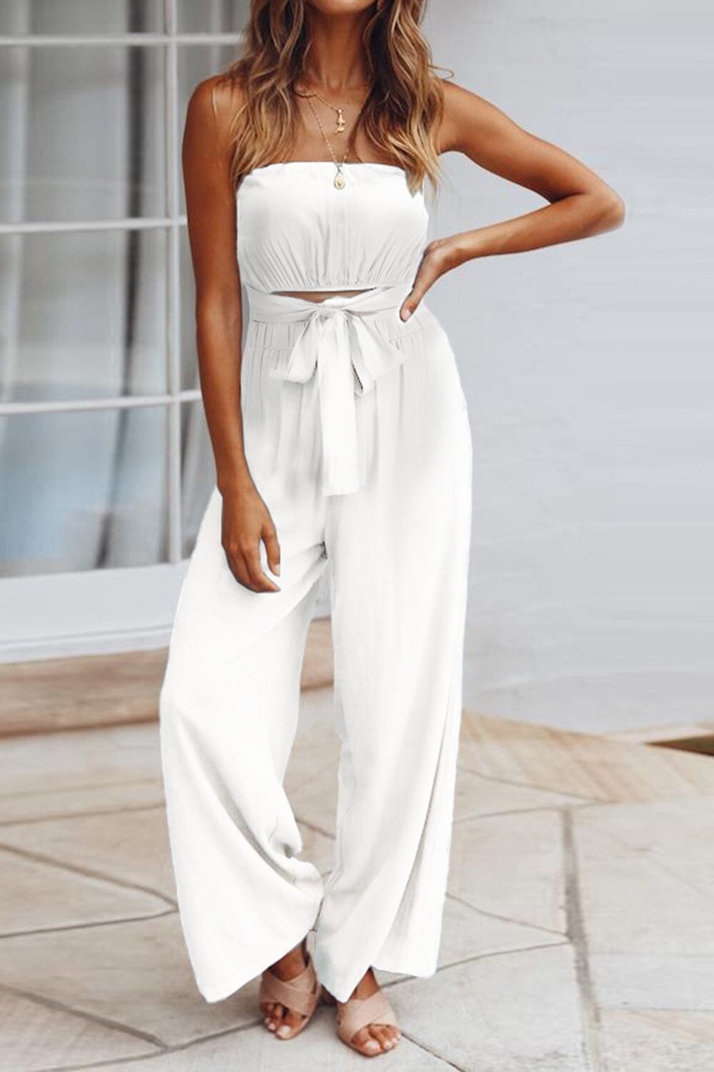 Tied Cutout Tube Wide Leg Jumpsuit - Sydney So Sweet