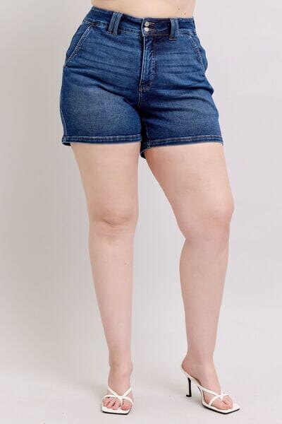 Judy Blue Full Size Double Button Waistband Denim Shorts Plus Size - Sydney So Sweet
